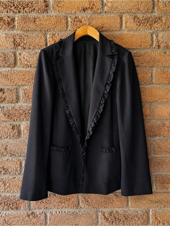 Jackets & Blazers - FAIK SÖNMEZ Black Ruffle Trim Tailored Blazer Jacket Size 42